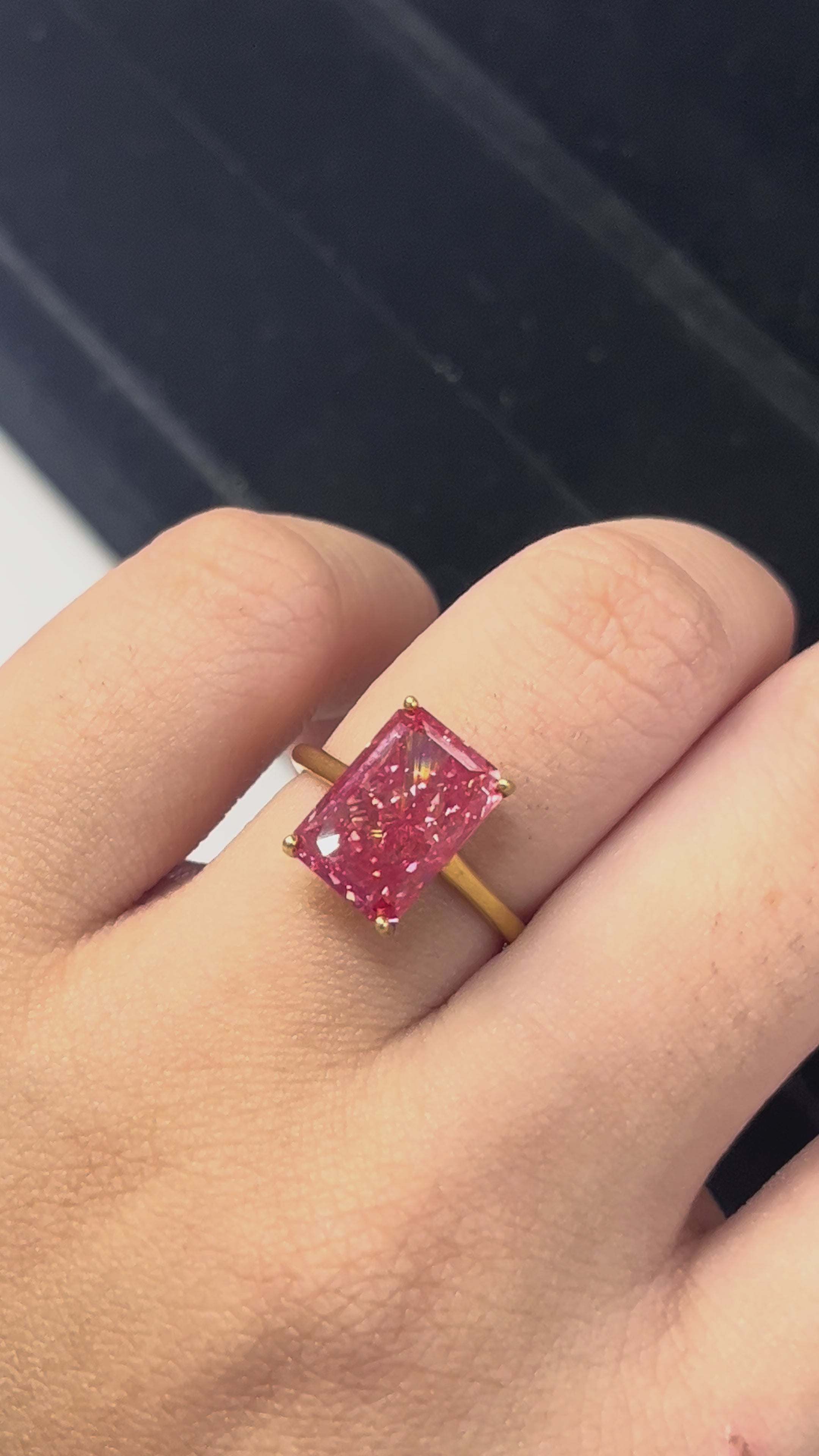 5.16 Carat Lab Diamond Pink 14K Yellow Gold Ring