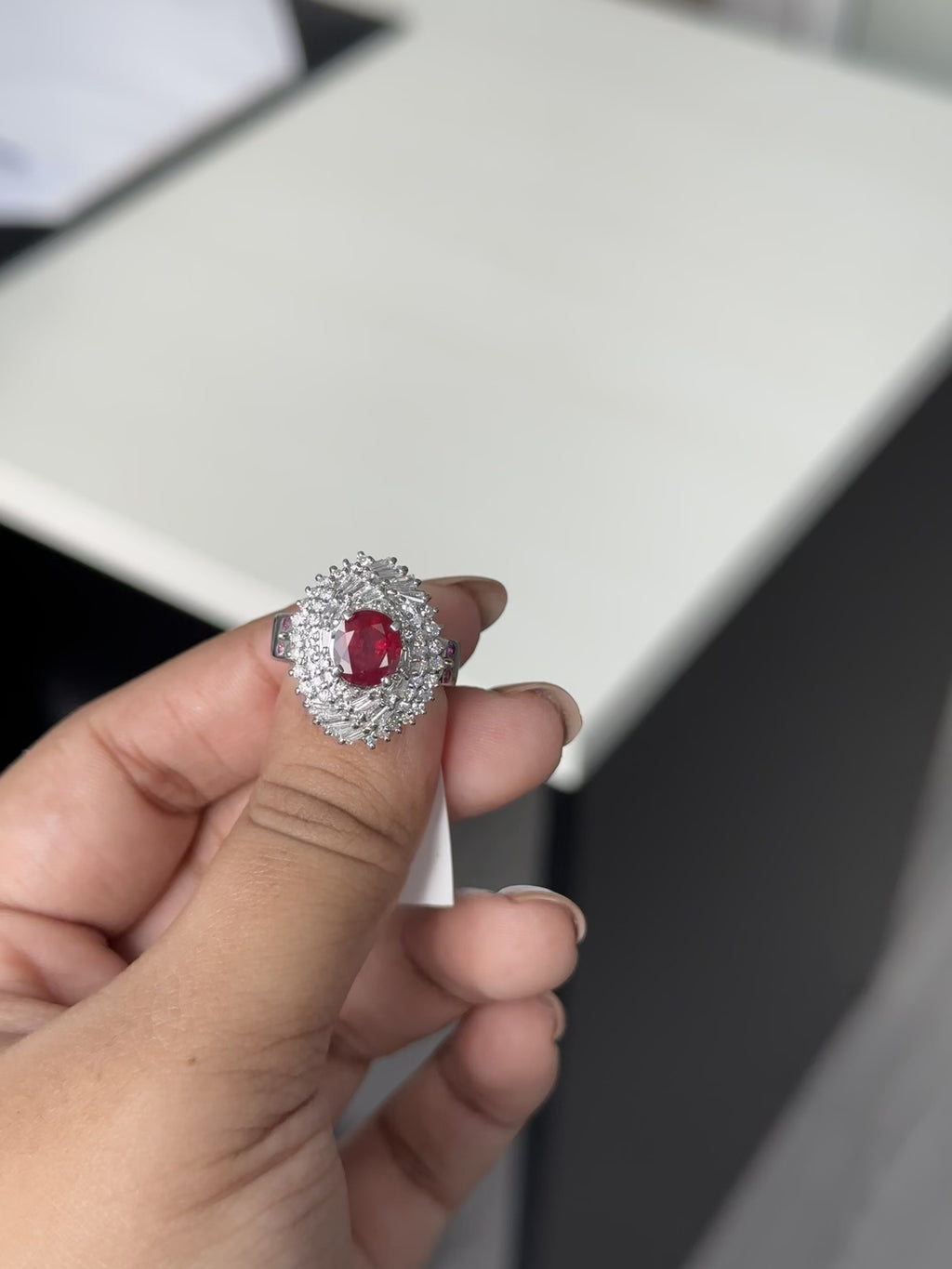 1.74 carat Ruby PT900 Ring
