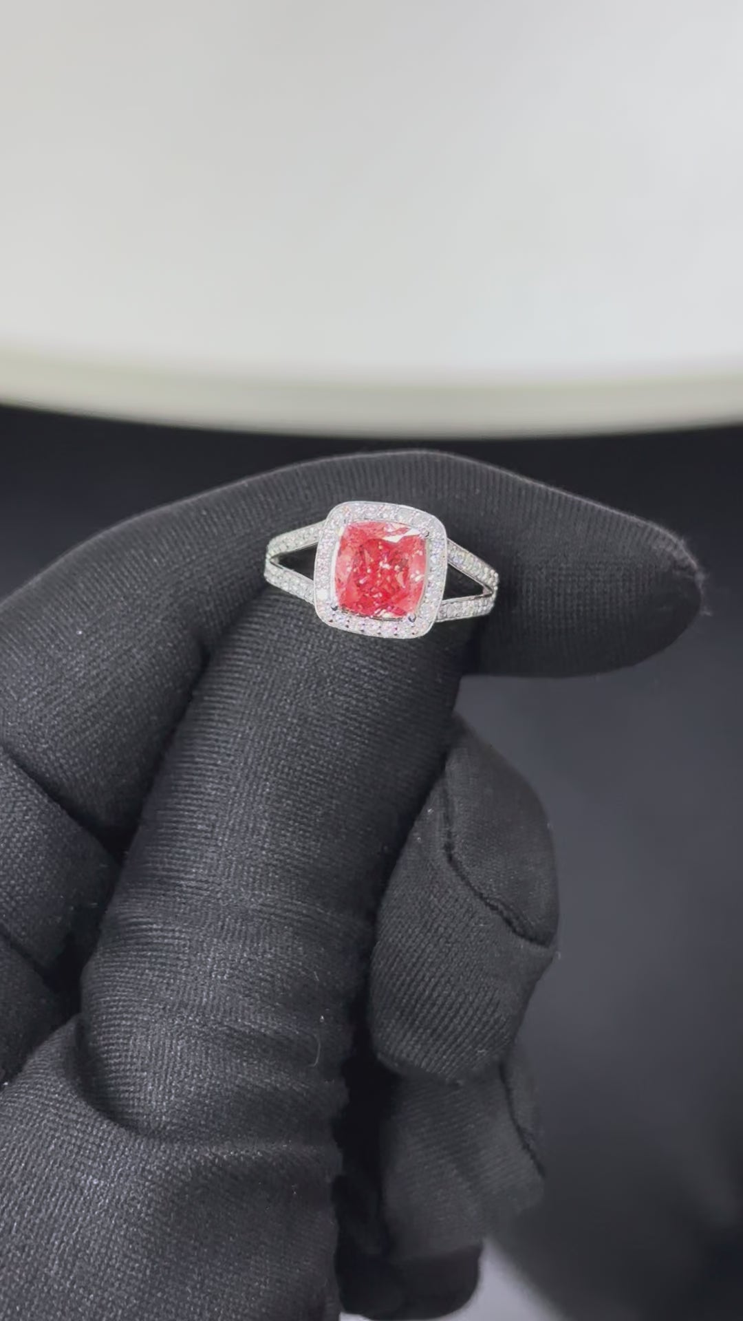 2.48 Carat Pink Cushion Lab Diamond Ring in 14K WG