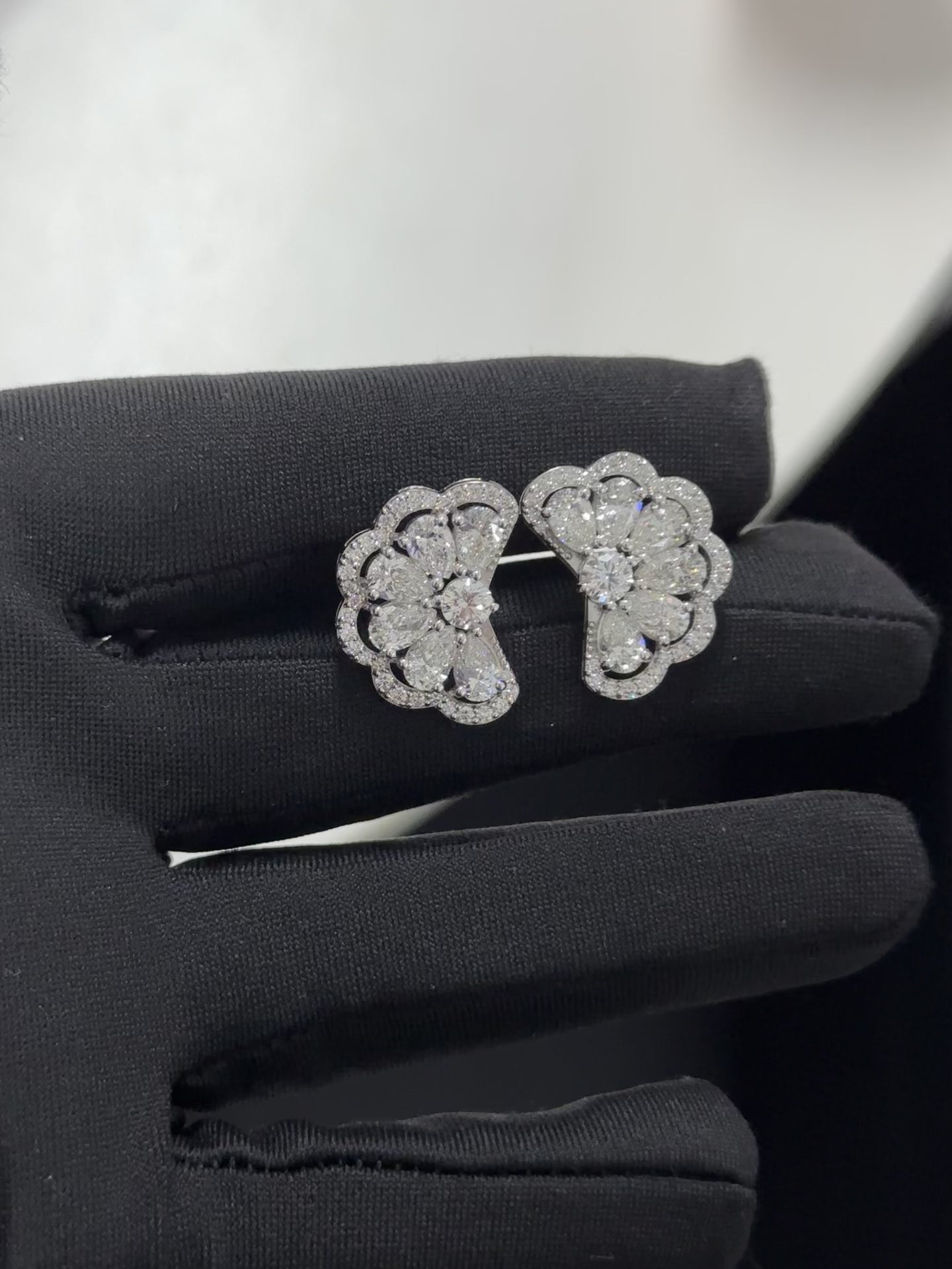 6 Carat Lab Diamond flower Fan shaped Earring in 14K WG