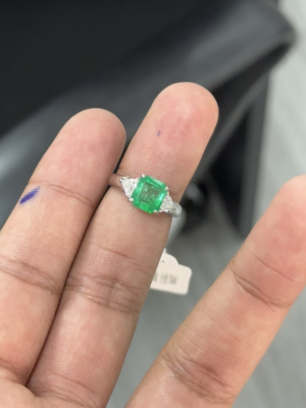 1.55 Carat Colombian Emerald & Diamond Three-stone Ring in Platinum 900