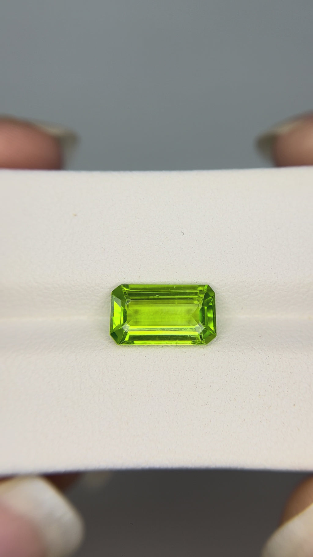 3.05 Carat Loose Gemstone Green Peridot Elongated Emerald shape