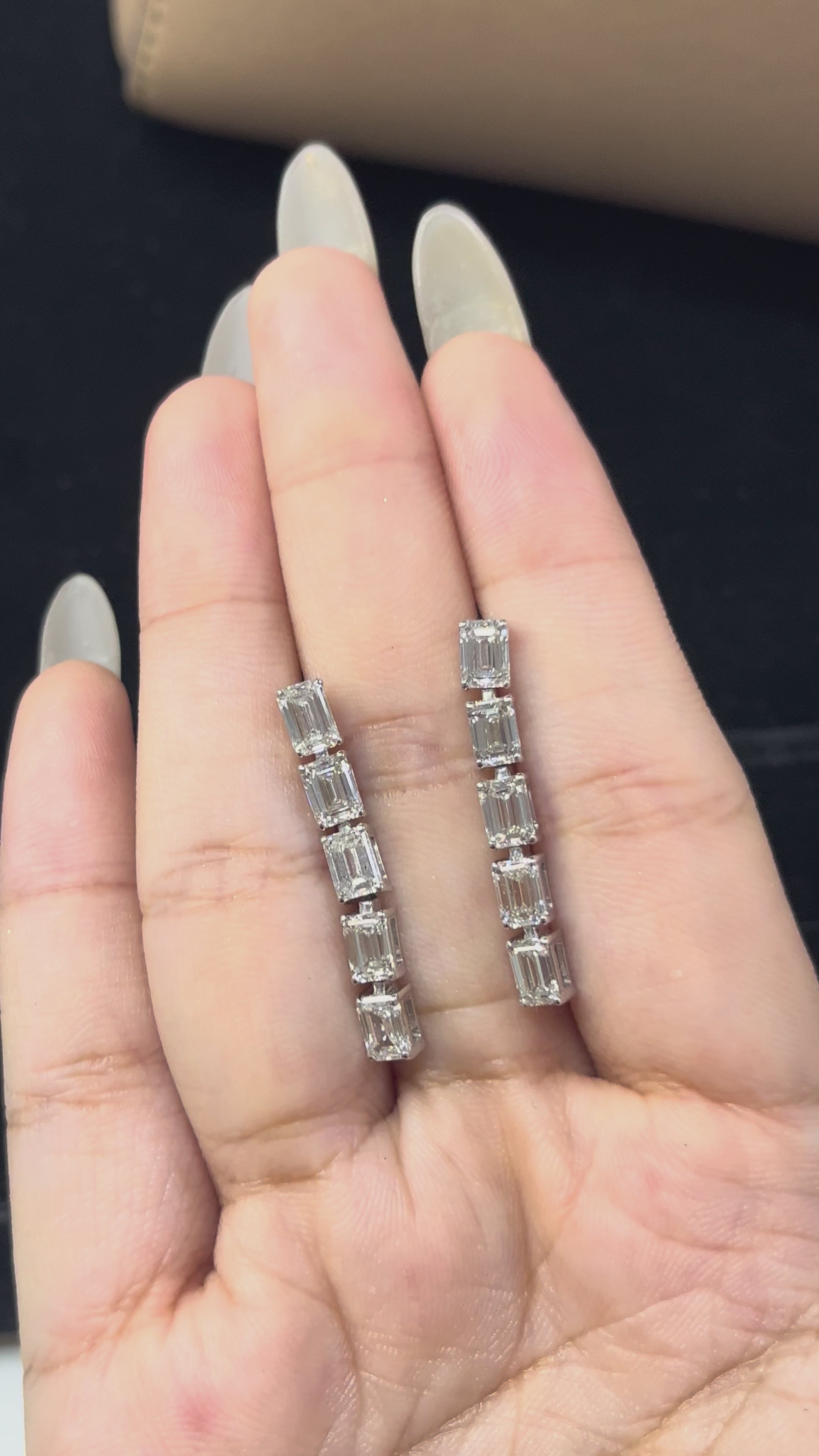 5.13 Carat Emerald-cut Lab Diamond Drop Earrings in 14K White Gold