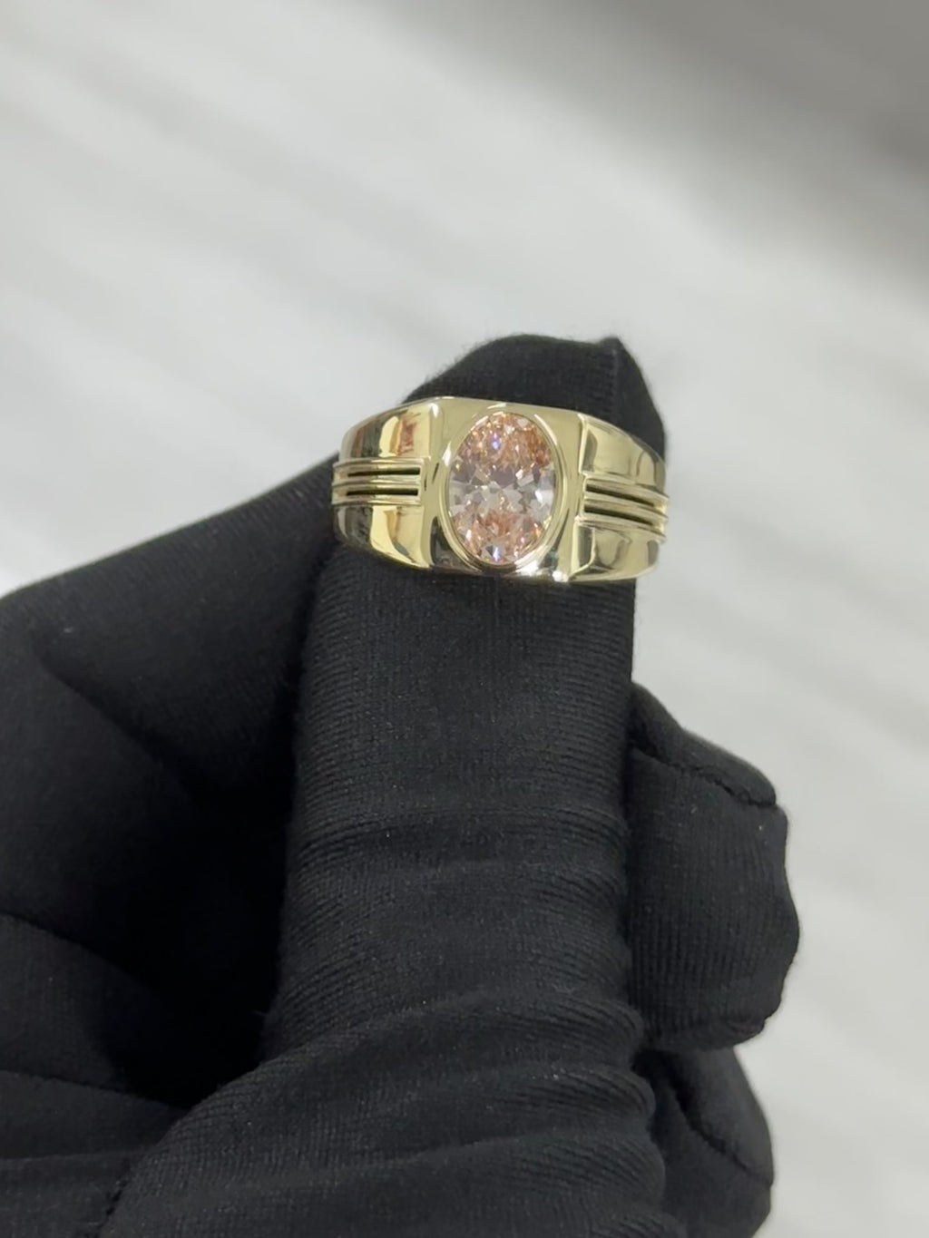 1.86 Carat Pink Lab Oval Diamond men's Ring in 14K YG