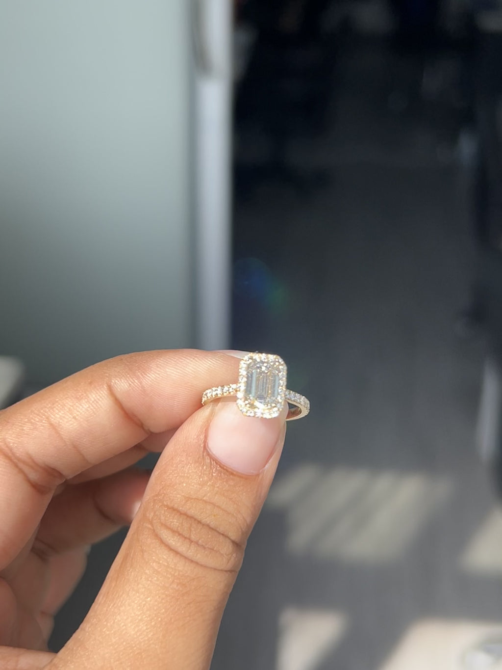 1.32 Carat Lab Emerald cut in  9K YG Ring