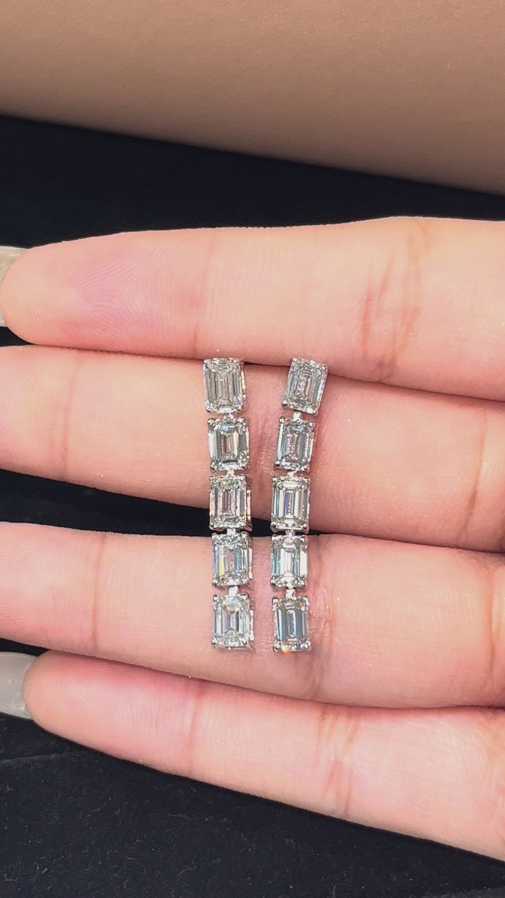 5.13 Carat Emerald-cut Lab Diamond Drop Earrings in 14K White Gold