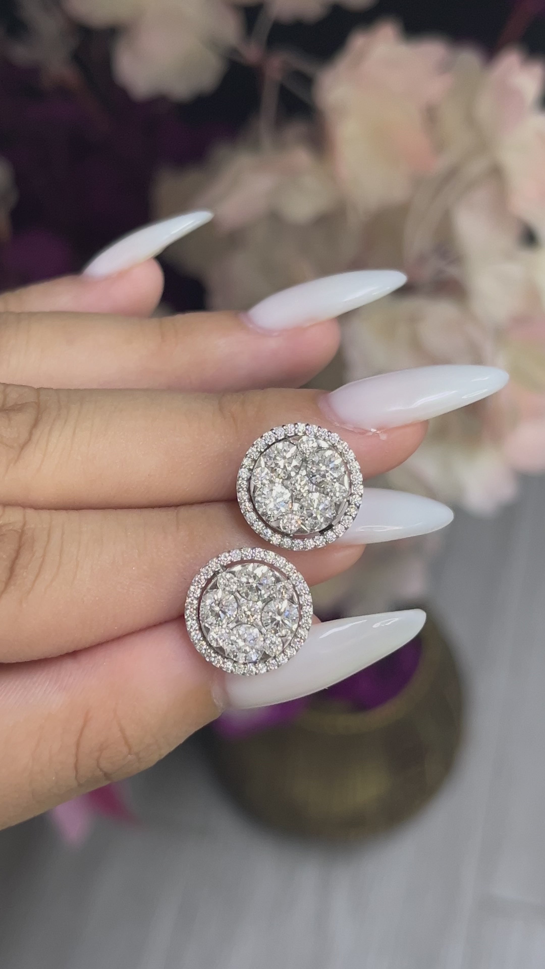 2.99 carat Round Shaped Lab Diamonds in 14K WG earrings