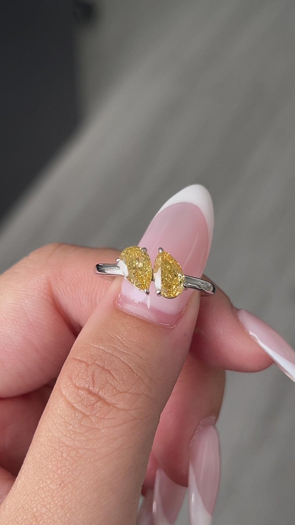 1.51 Carat Lab Yellow Pear cut in  14K White Gold ring