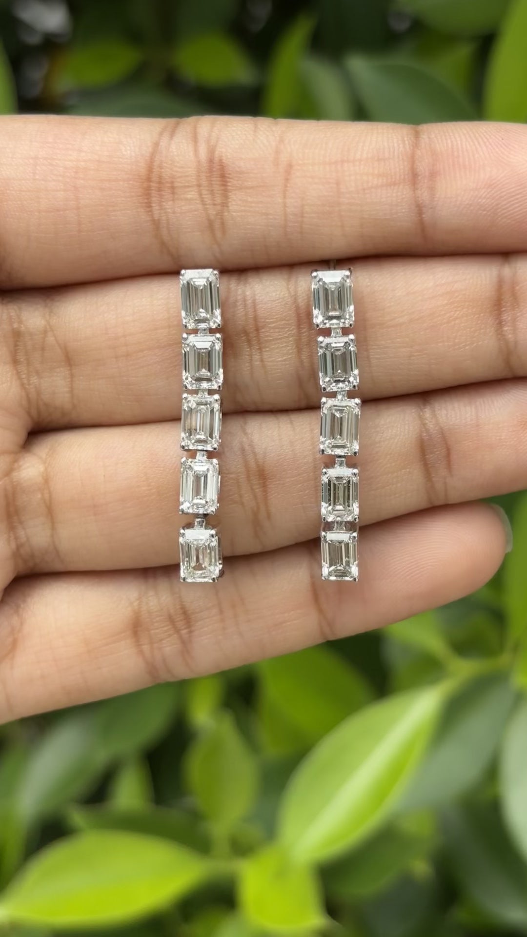 5.13 Carat Emerald-cut Lab Diamond Drop Earrings in 14K White Gold