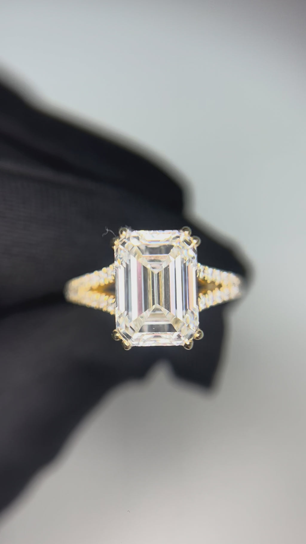4.04 Carat Emerald cut Lab Diamond in   14K YG ring