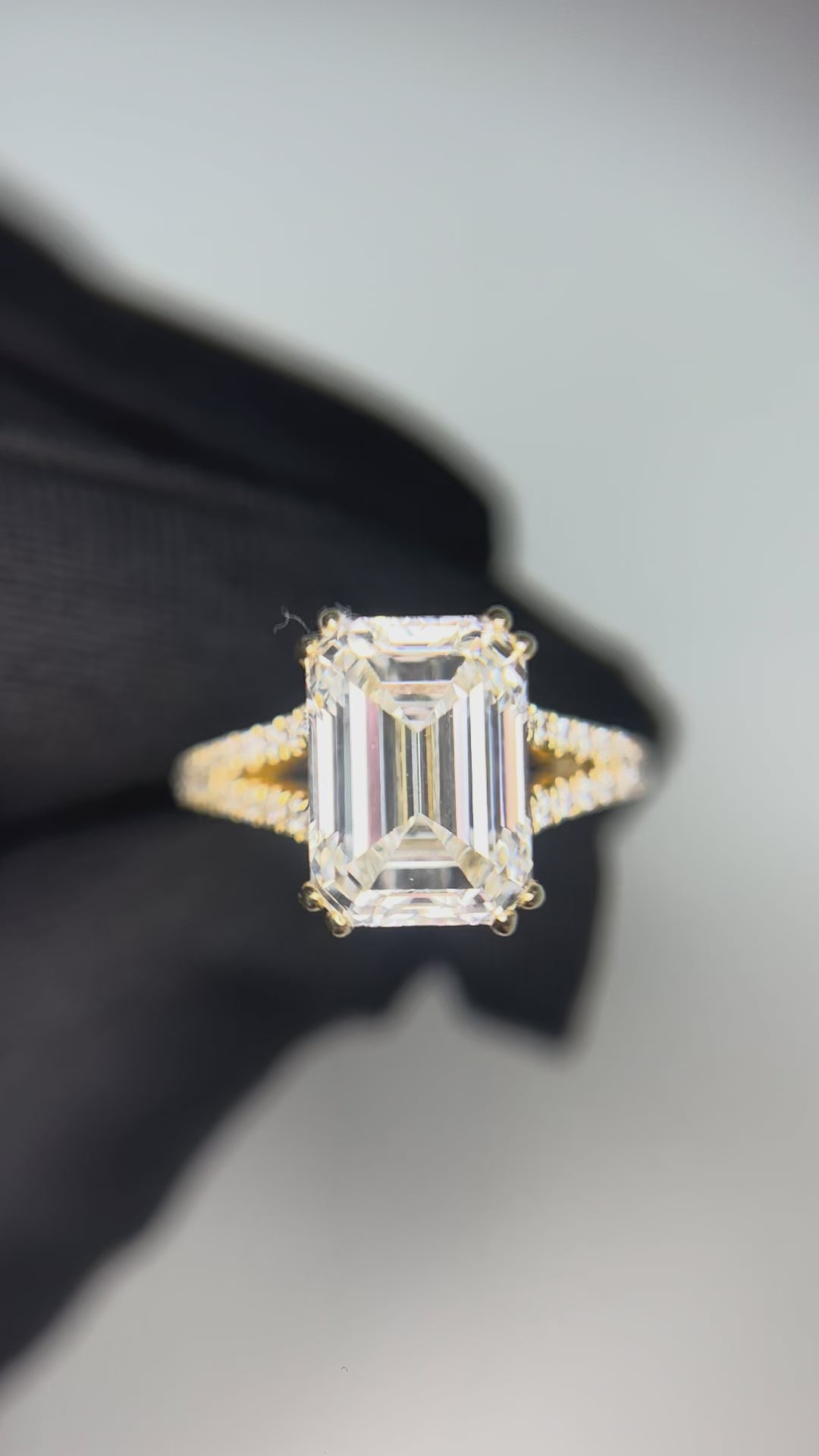 4.04 Carat Emerald cut Lab Diamond in   14K YG ring