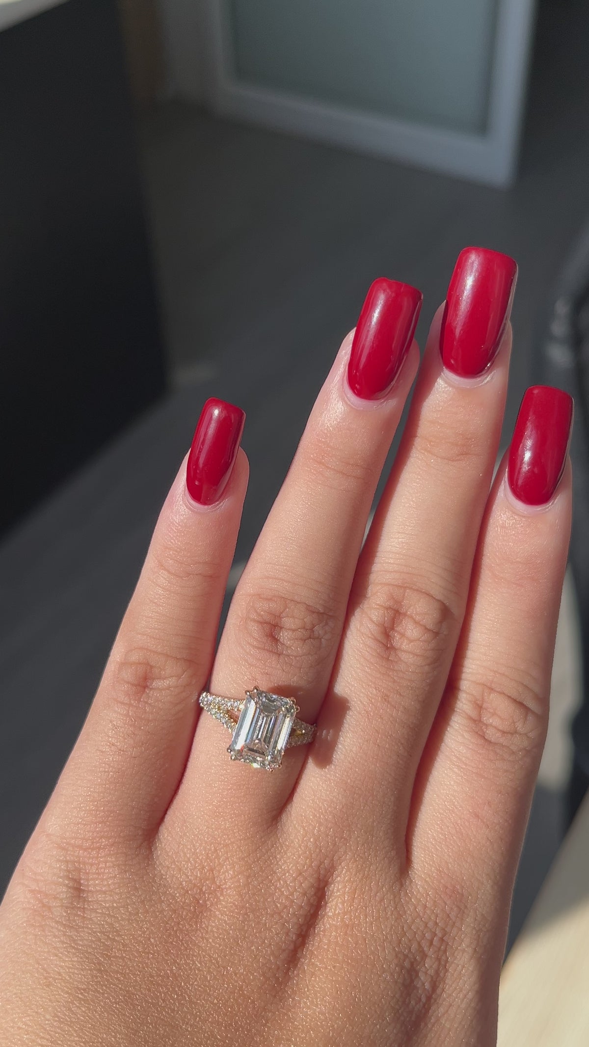 4.04 Carat Emerald cut Lab Diamond in   14K YG ring