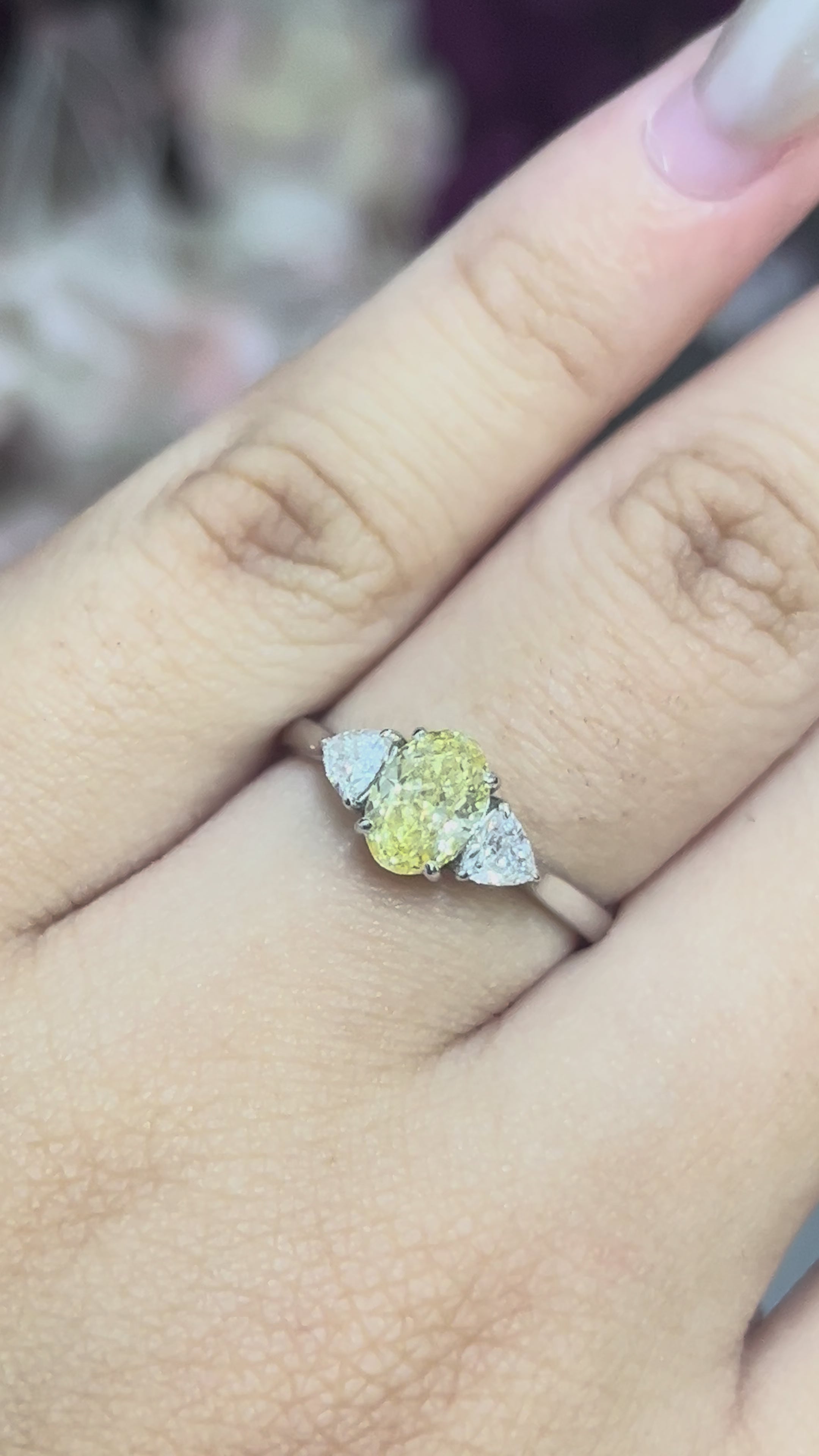 1.05 carat Yellow Oval cut Lab Diamond 14K White Gold ring