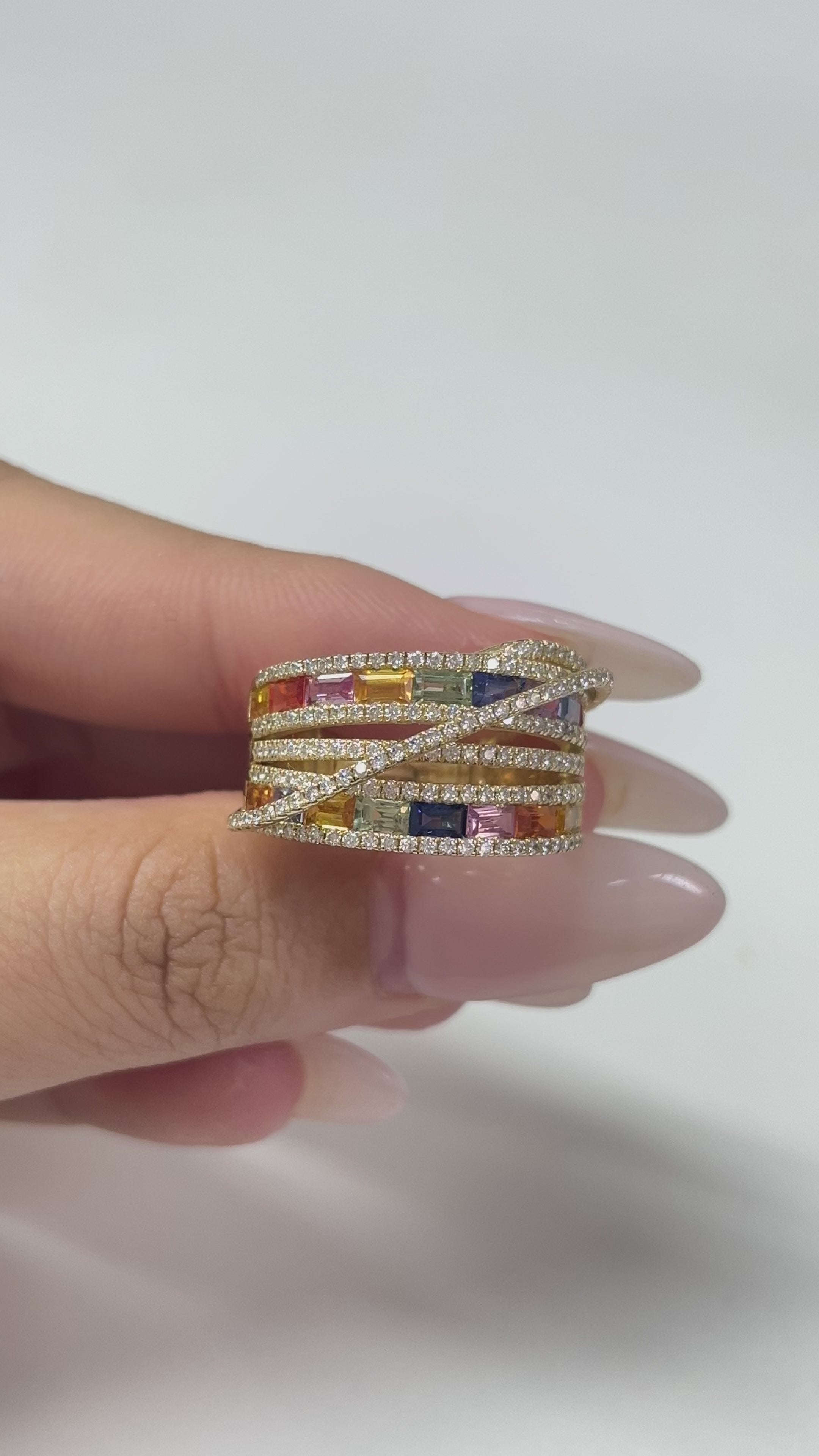 2.7 Carat Multi-Sapphire Rainbow and Diamond Cocktail Ring