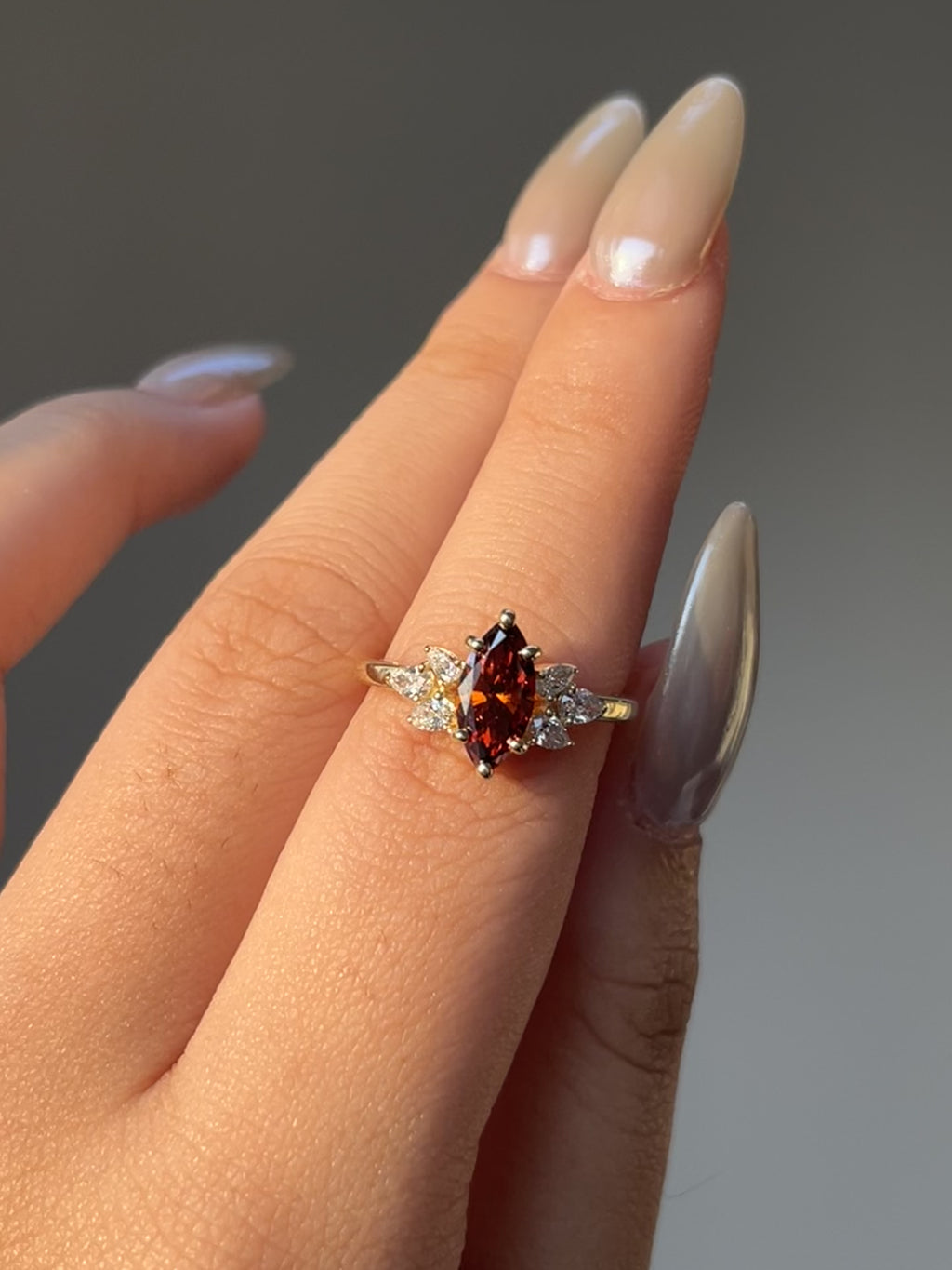 1 carat brown Color Marquise shape Lab Diamond 14K Yellow Gold ring