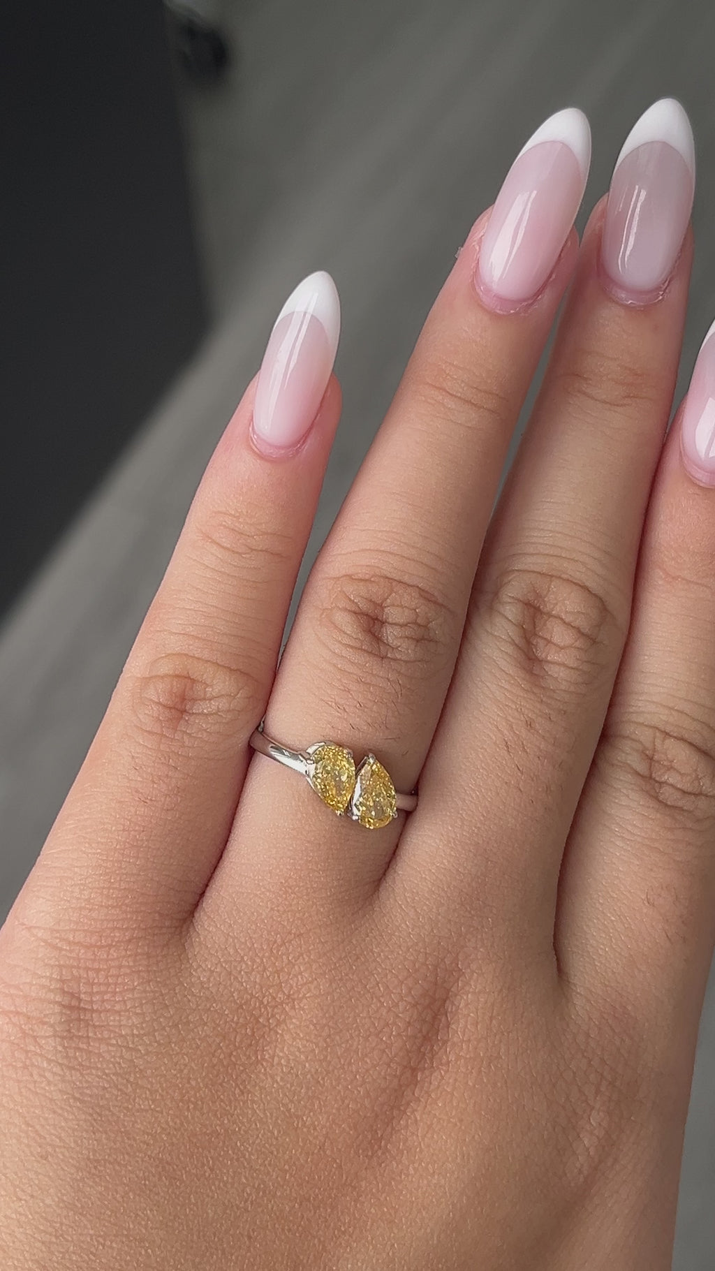 1.51 Carat Lab Yellow Pear cut in  14K White Gold ring