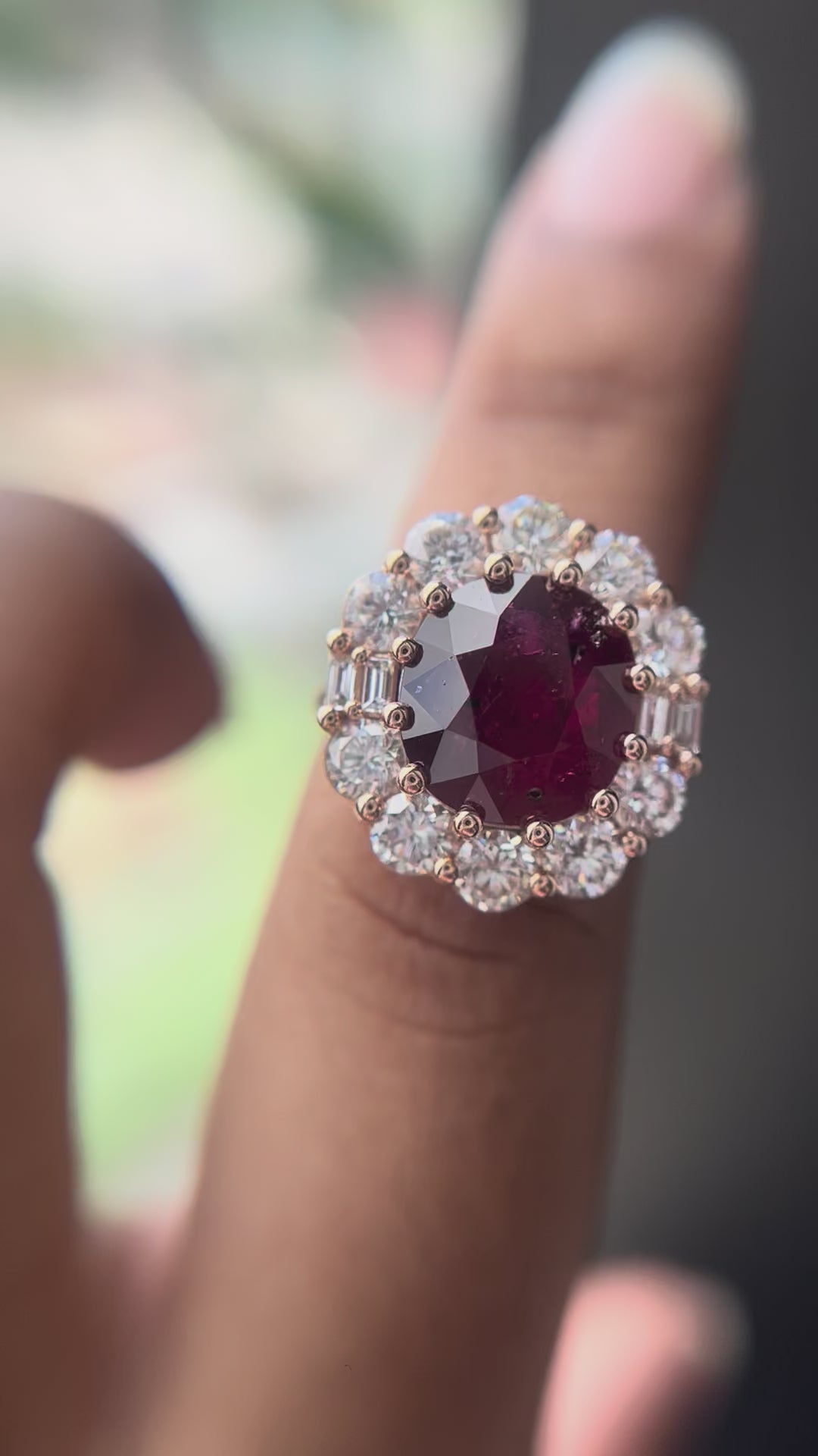 Raja's Empire 6.1 ct Ruby and Diamond Halo Ring in 14K Yellow Gold