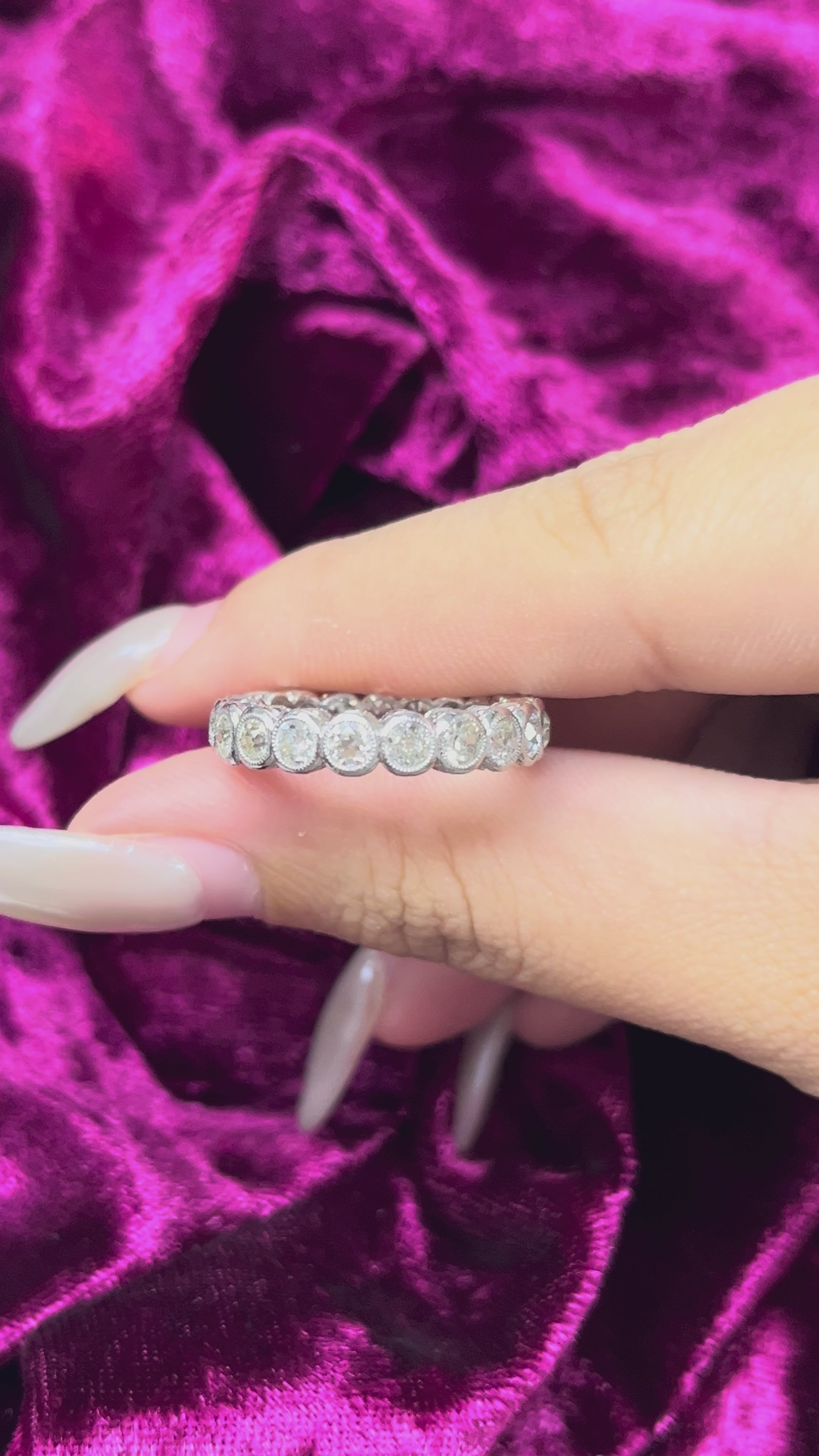 2.48 Carat Authentic Vintage Old Mine Cut Diamond Eternity Band in Platinum 900