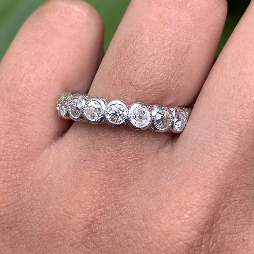 2.48 Carat Authentic Vintage Old Mine Cut Diamond Eternity Band in Platinum 900
