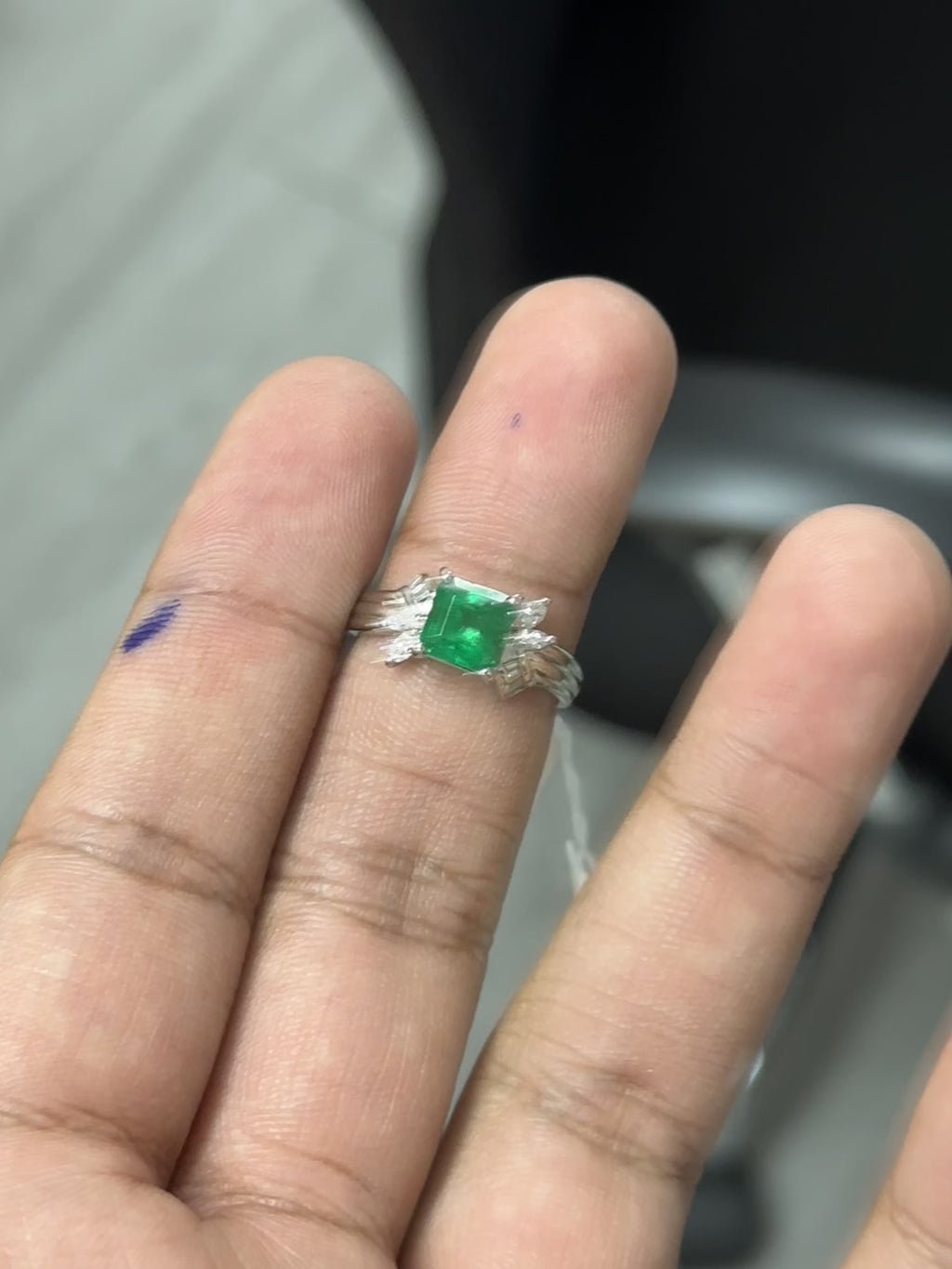 1.45 Carat Colombian Emerald & Diamond Antique-style Ring in Platinum 900