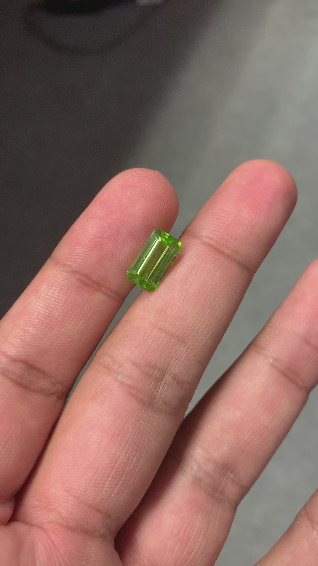 3.05 Carat Loose Gemstone Green Peridot Elongated Emerald shape
