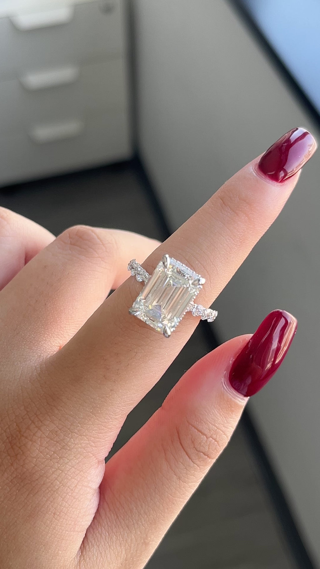 8.09 Carat Emerald cut Lab Diamonds in 14K WG ring