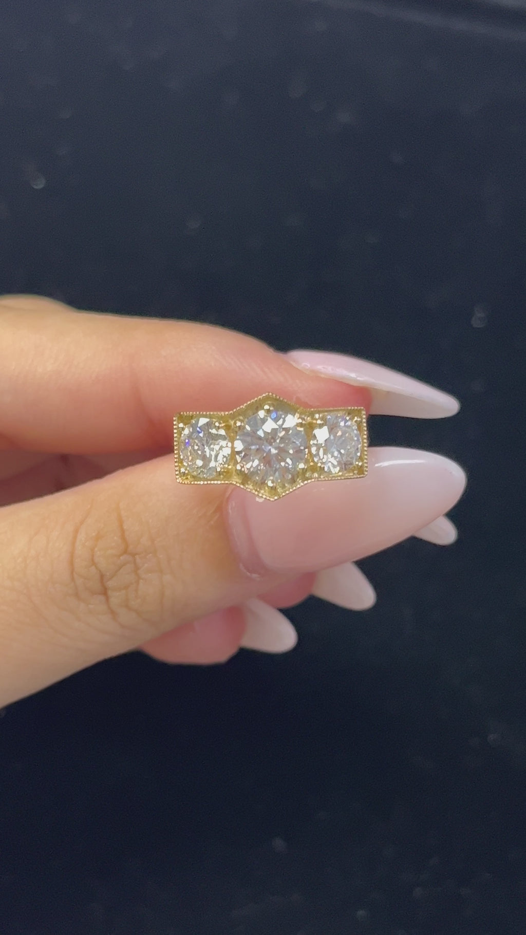 2.46 Carat Lab Diamond in 14K Yellow Gold three stones Ring