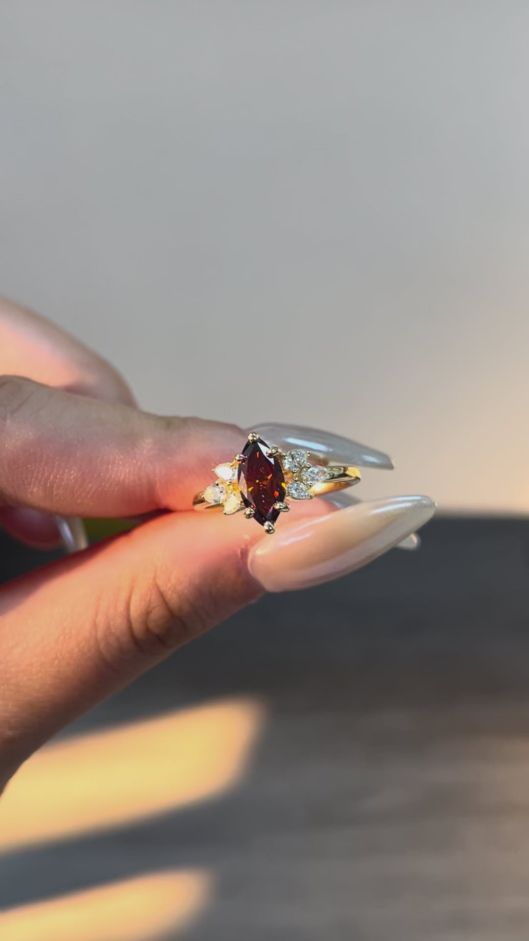 1 carat brown Color Marquise shape Lab Diamond 14K Yellow Gold ring