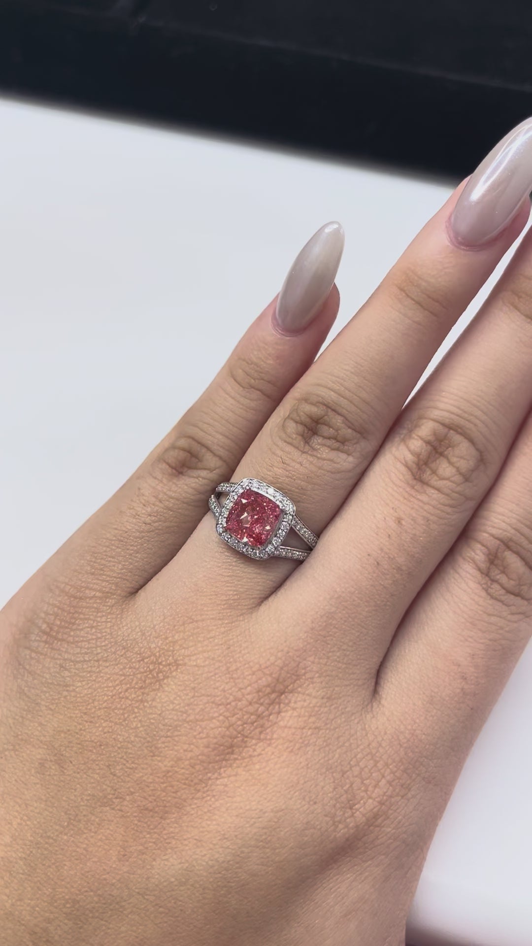2.48 Carat Pink Cushion Lab Diamond Ring in 14K WG