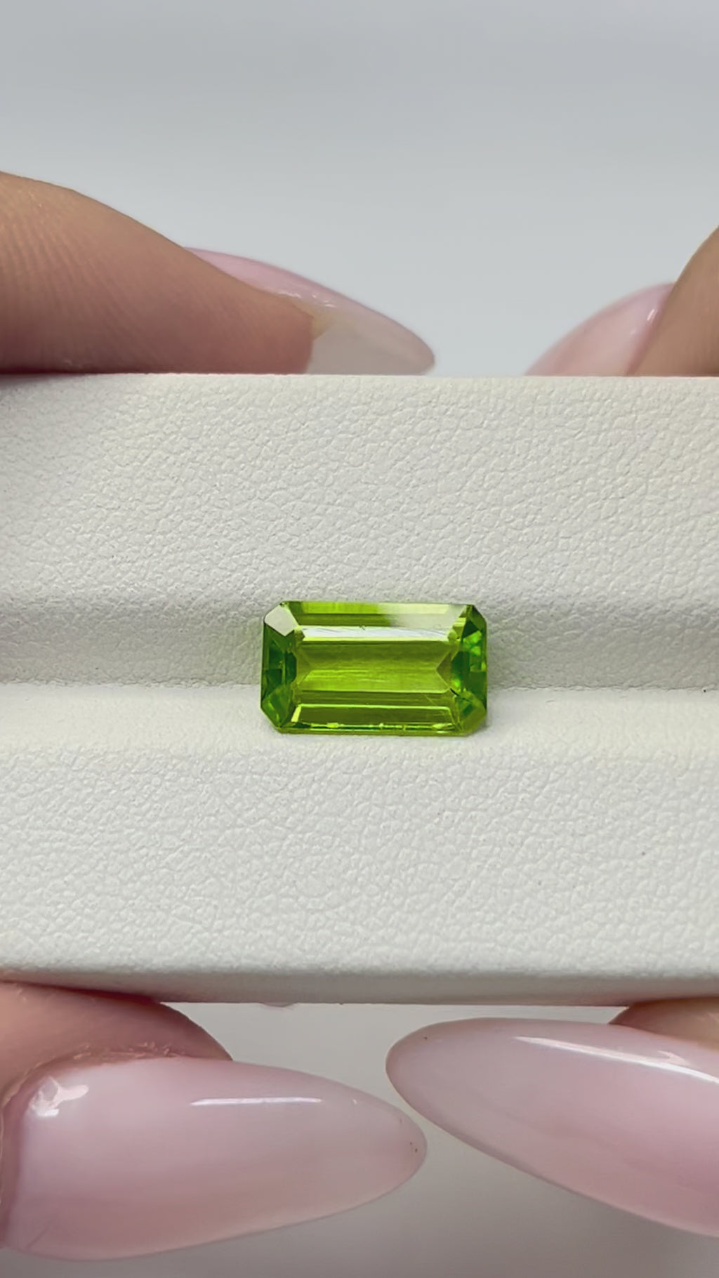 3.05 Carat Loose Gemstone Green Peridot Elongated Emerald shape