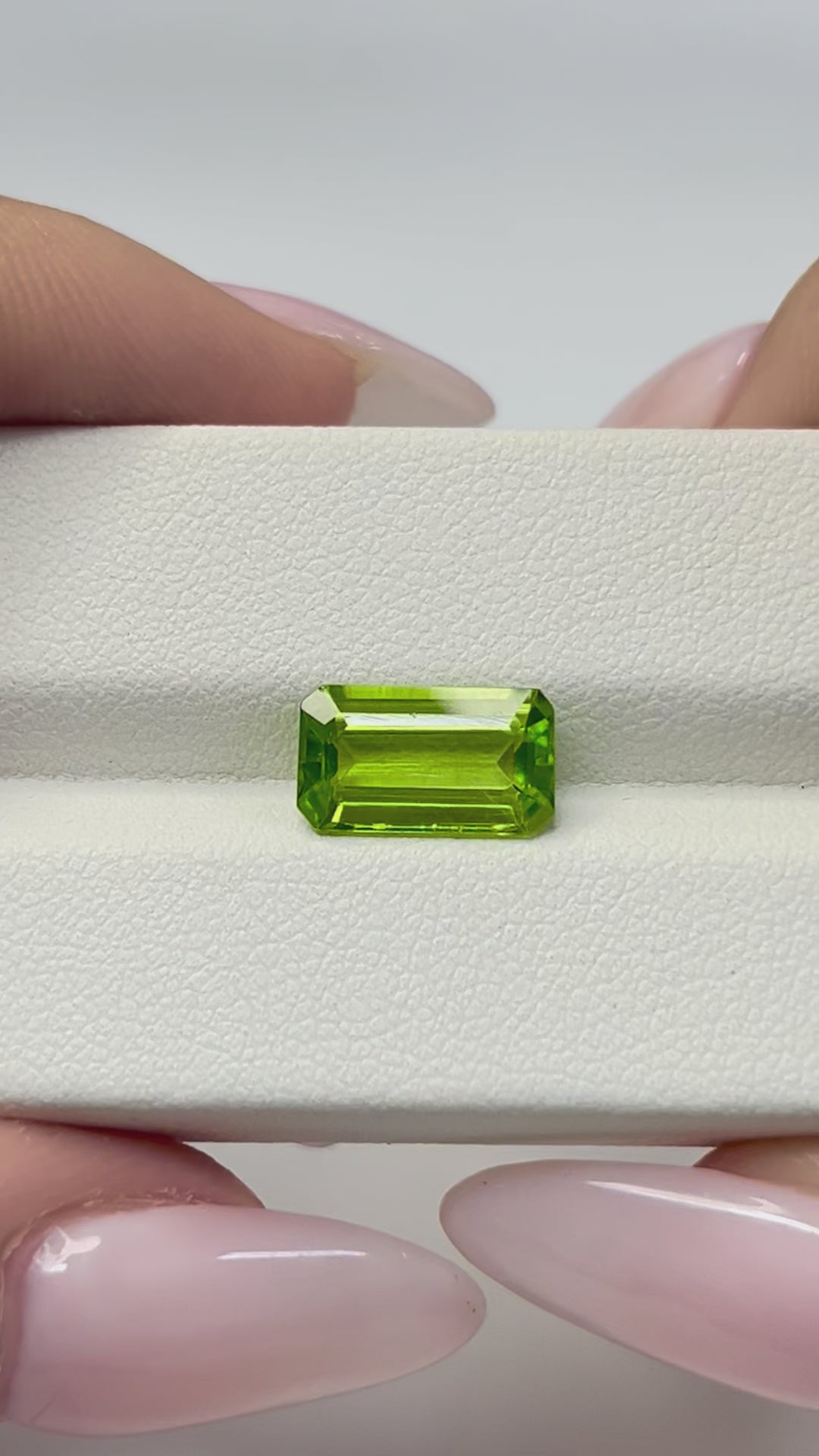 3.05 Carat Loose Gemstone Green Peridot Elongated Emerald shape