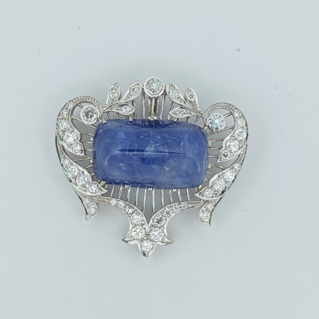 Natural Sapphire 79.63 carat  in 18K WG Brooch